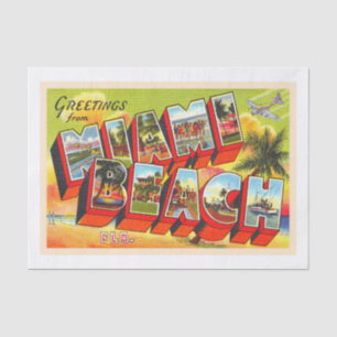 Miami Beach Florida Vintage Large Letter Postcard Tissue Paper