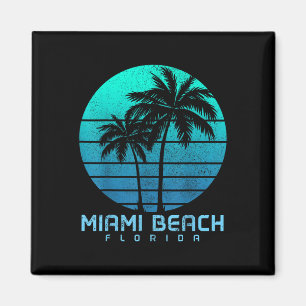 Miami Beach Florida Vintage Palm Trees Beach Souve Magnet