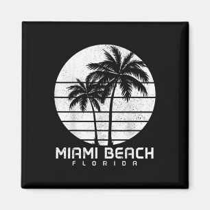 Miami Beach Florida Vintage Palm Trees Beach Souve Magnet