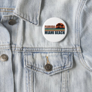 Miami Beach Florida vintage sunset Button