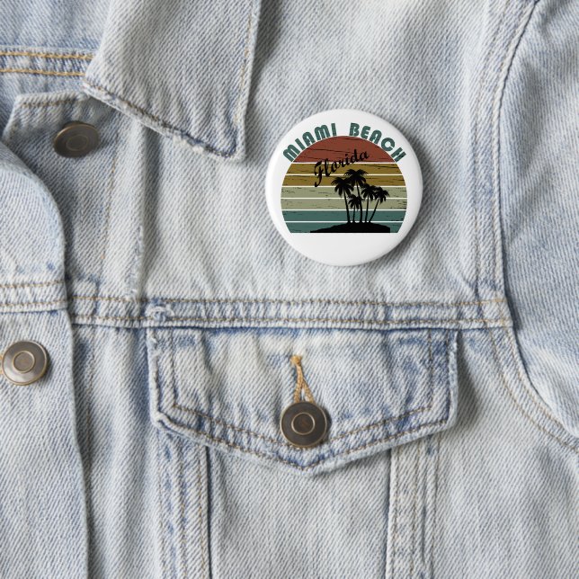 Miami Beach Florida vintage sunset Button (In Situ)