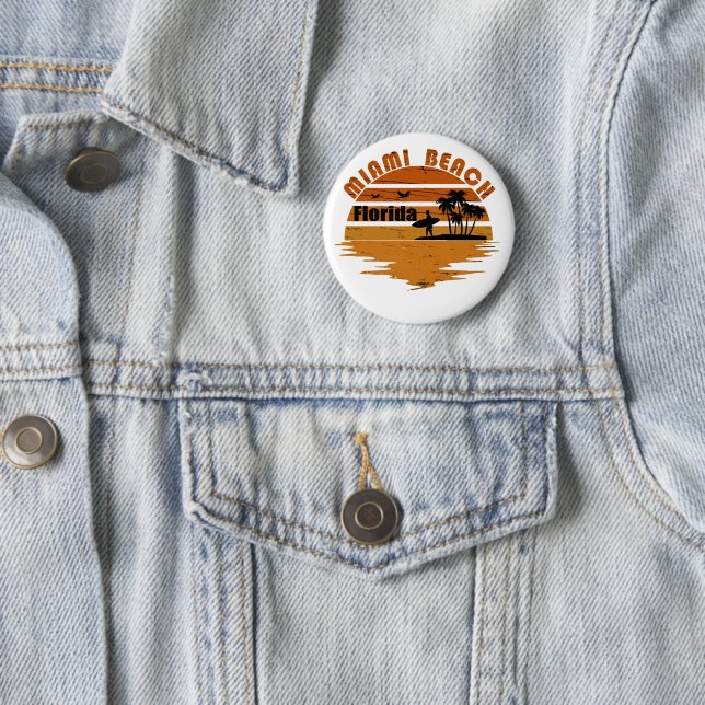 Miami Beach Florida vintage sunset Button (In Situ)