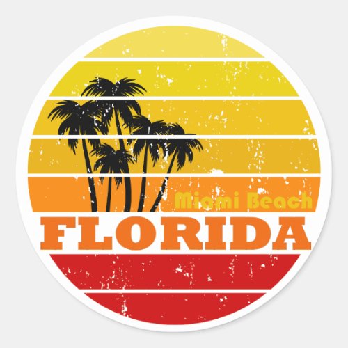 Miami Beach Florida vintage sunset Classic Round Sticker