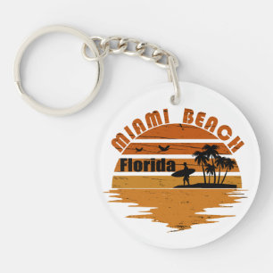 Miami Beach Florida vintage sunset Keychain