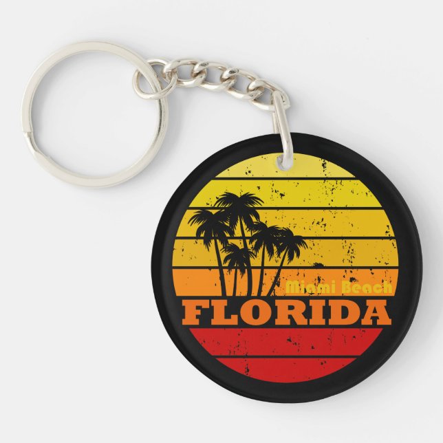 Miami Beach Florida vintage sunset Keychain (Front)