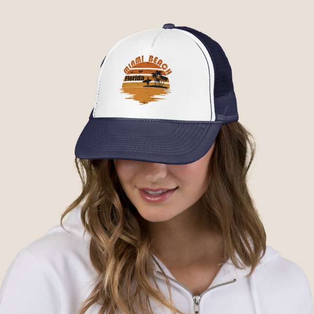 Miami Beach Florida vintage sunset Trucker Hat (In Situ)