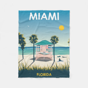 Miami Beach Florida Vintage Travel Fleece Blanket
