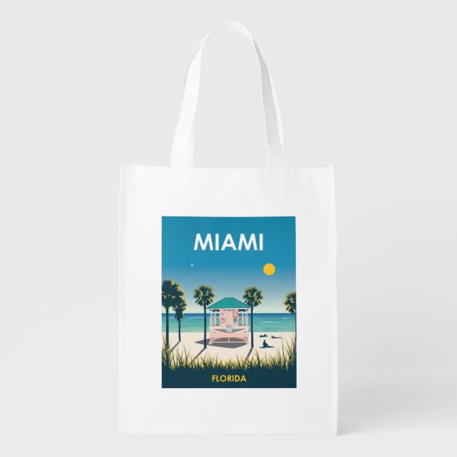 Miami Beach Florida Vintage Travel Grocery Bag (Front)