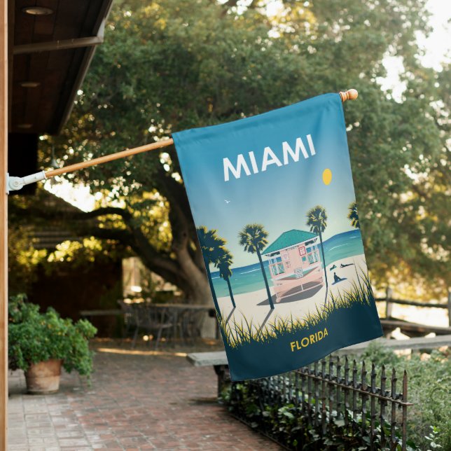 Miami Beach Florida Vintage Travel House Flag (In SItu)