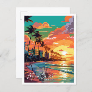 Miami Beach Florida vintage travel illustration Postcard