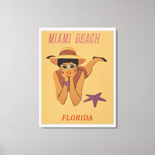 Miami Beach Florida Vintage Travel Poster Canvas Print