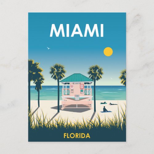 Miami Beach Florida Vintage Travel Save the Date Postcard