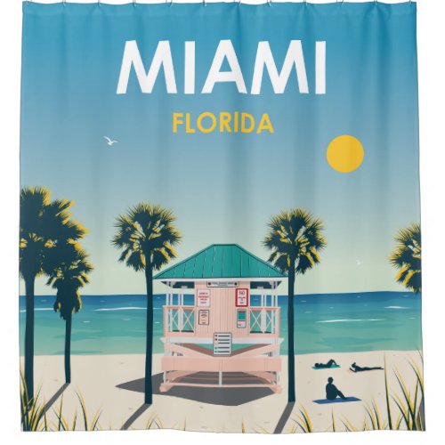 Miami Beach Florida Vintage Travel Shower Curtain