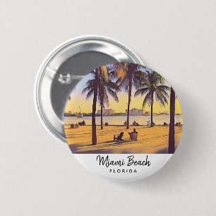 Miami Beach Florida Vintage Watercolor Art Button