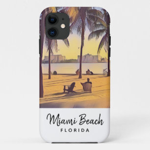 Miami Beach Florida Vintage Watercolor Art iPhone 11 Case
