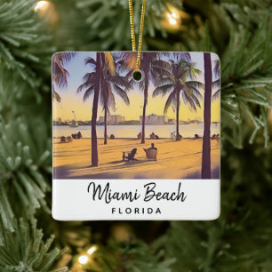 Miami Beach Florida Vintage Watercolor Art Ceramic Ornament