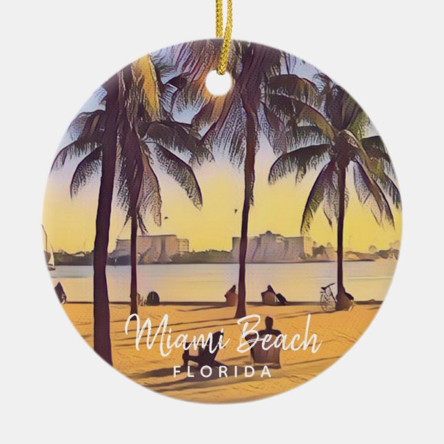 Miami Beach Florida Vintage Watercolor Art  Ceramic Ornament (Front)