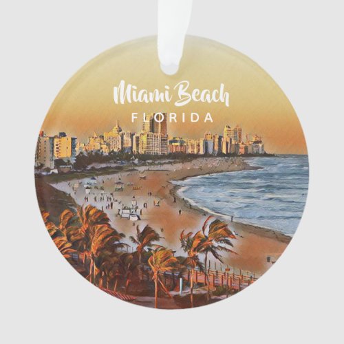 Miami Beach Florida Vintage Watercolor Art Ornament