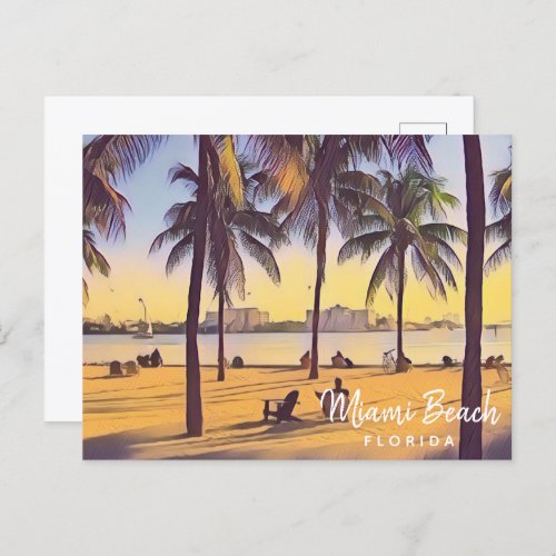 Miami Beach Florida Vintage Watercolor Art Postcard