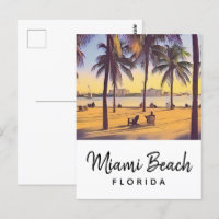 Miami Beach Florida Vintage Watercolor Art