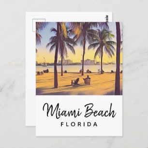 Miami Beach Florida Vintage Watercolor Art Postcard