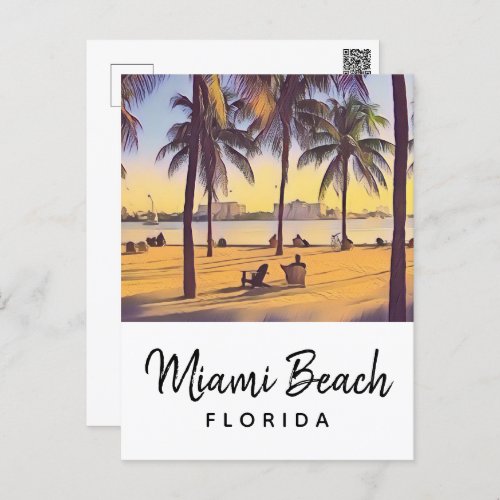 Miami Beach Florida Vintage Watercolor Art Postcard