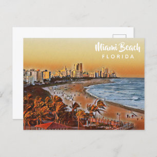 Miami Beach Florida Vintage Watercolor Art Postcard