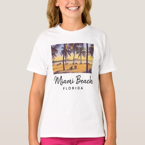 Miami Beach Florida Vintage Watercolor Art  T_Shirt