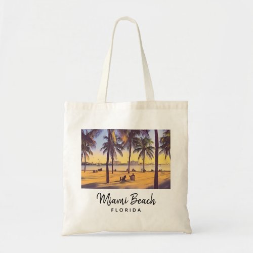 Miami Beach Florida Vintage Watercolor Art Tote Bag