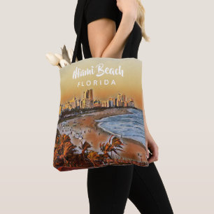 Miami Beach Florida Vintage Watercolor Art Tote Bag