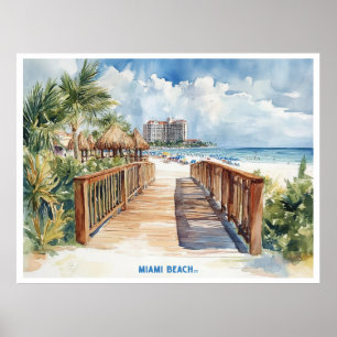 Miami Beach, Florida watercolor painting postcard Poster