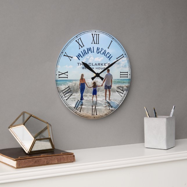 Miami Beach House Florida or Change to Any Beach Large Clock (Office)