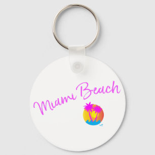 Miami-Beach-logo-sun-palms-pink Keychain