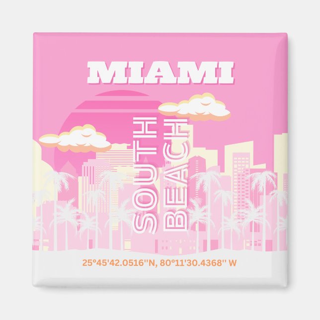 Miami Beach, Miami Travel Art, Preppy, Pink Magnet (Front)
