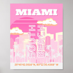 Miami Beach, Miami Travel Art, Preppy, Pink Poster