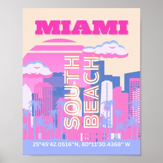 Miami Beach, Miami Travel Art, Preppy Poster (Front)