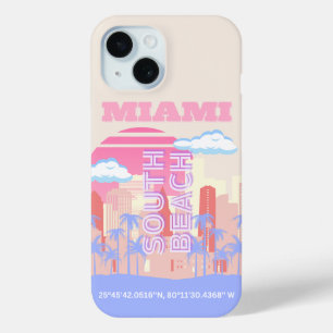 Miami Beach, Miami Travel Art, Preppy Room, Pastel iPhone 15 Case