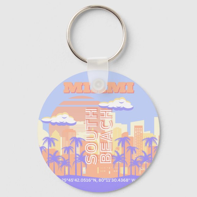 Miami Beach, Miami Travel Art, Preppy Room, Pastel Keychain (Front)