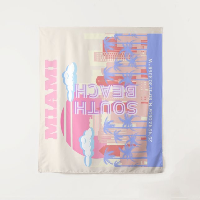 Miami Beach, Miami Travel Art, Preppy Room, Pastel Tapestry (Front)