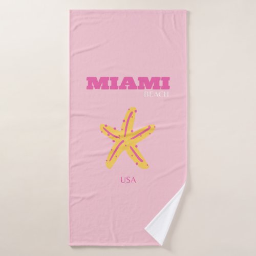 Miami Beach Miami Travel Art Preppy Room Pink Bath Towel