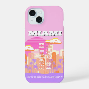 Miami Beach, Miami Travel Art, Preppy Room, Pink iPhone 15 Case