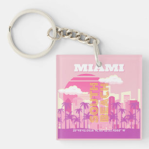 Miami Beach, Miami Travel Art, Preppy Room, Pink Keychain