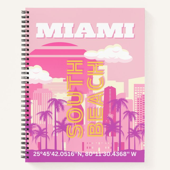 Miami Beach, Miami Travel Art, Preppy Room, Pink Notebook (Front)