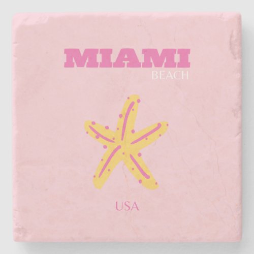 Miami Beach Miami Travel Art Preppy Room Pink Stone Coaster