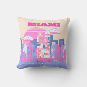 Miami Beach, Miami Travel Art, Preppy Throw Pillow