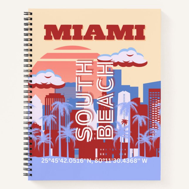 Miami Beach, Miami Travel Art, Retro Notebook (Front)