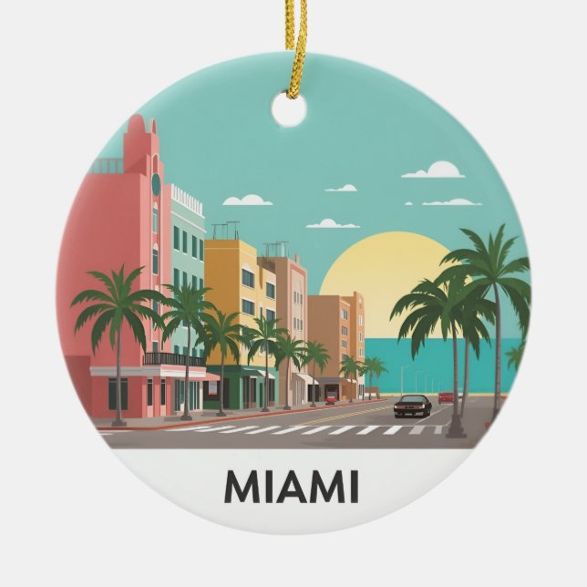 Miami Beach Ocean Drive Art Deco Ceramic Ornament (Front)