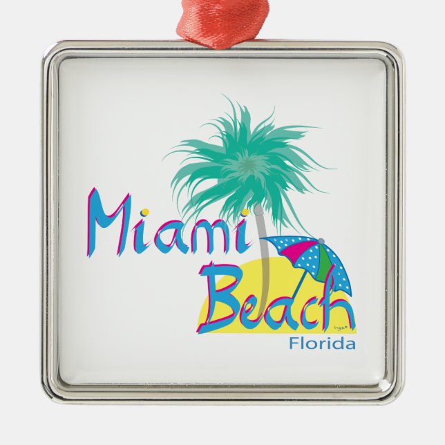 Miami Beach Palm and sun Metal Ornament (Front)