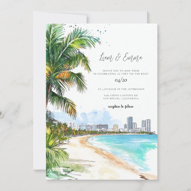 Miami Beach Palm Tree Wedding Invitation (Front)