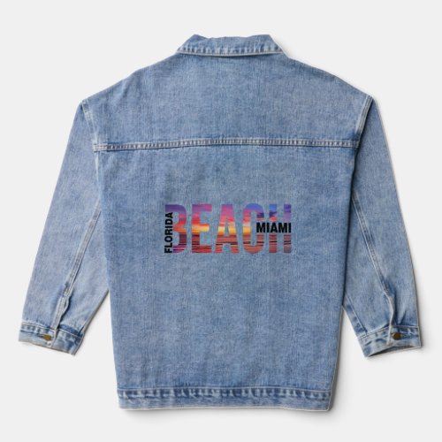 Miami Beach Palm Trees Beach Florida Vacation Fami Denim Jacket